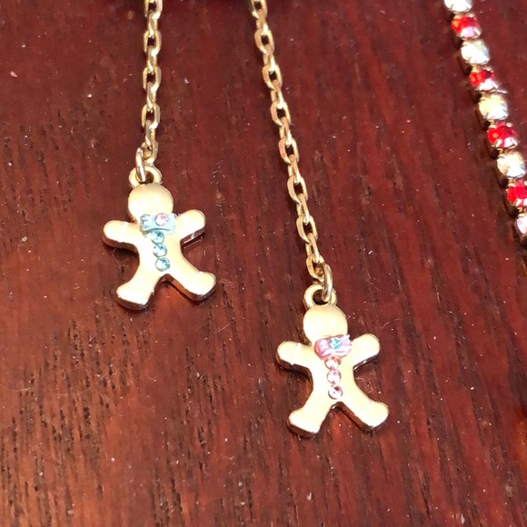 Betsey Johnson Jingle Bell Bling Gingerbread House Heart Mismatch Drop Earrings - Picture 8 of 14